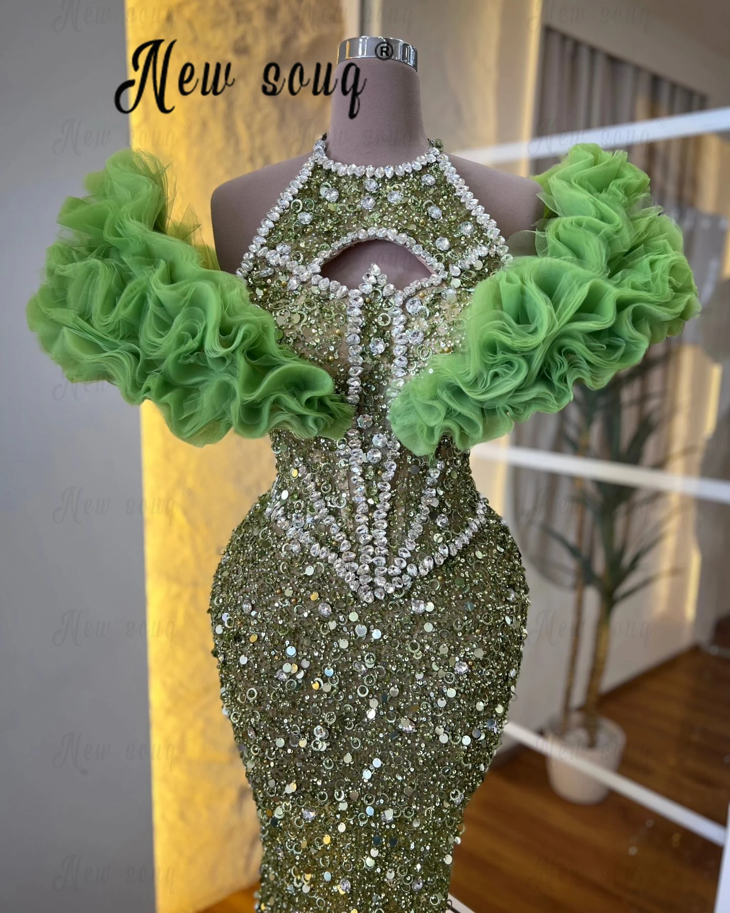 Unique Design Green Sequins Evening Dresses Luxury Mermaid 2024 Women Wedding Party Dresses Birthday Pageant Prom Gowns Dubai