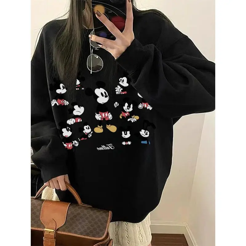 Disney Mickey Cartoon Printed Loose Casual Round Neck Hoodie American Style Autumn And Winter New Versatile Sweatshirt For Women