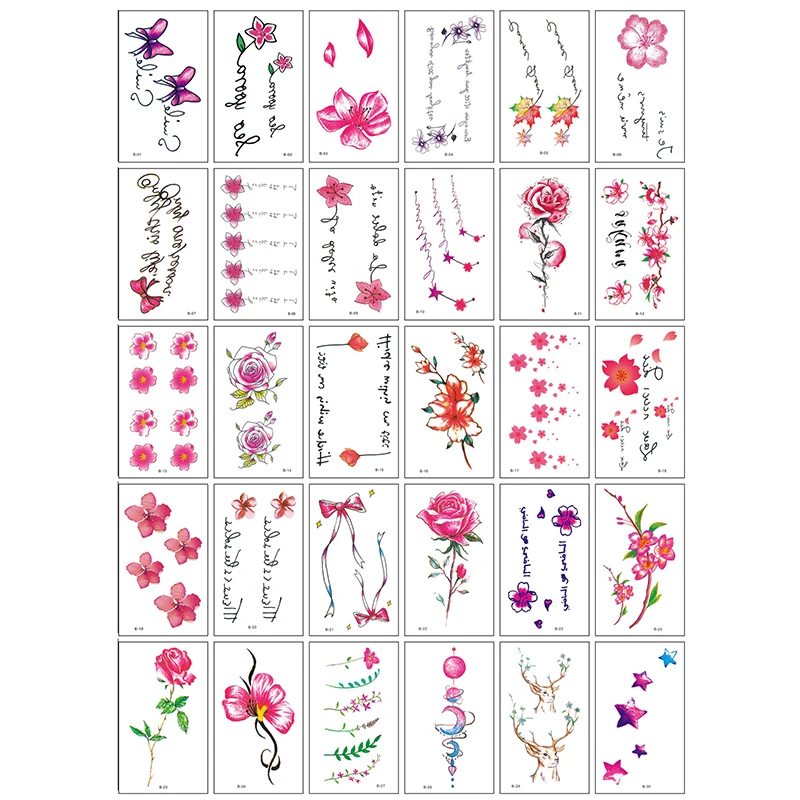 30 Sheets 3D Butterfly Flower English Pattern Temporary Tattoo Sticker,Small Size Body Arm Shoulder Wrist Fake Tattoo Sticker