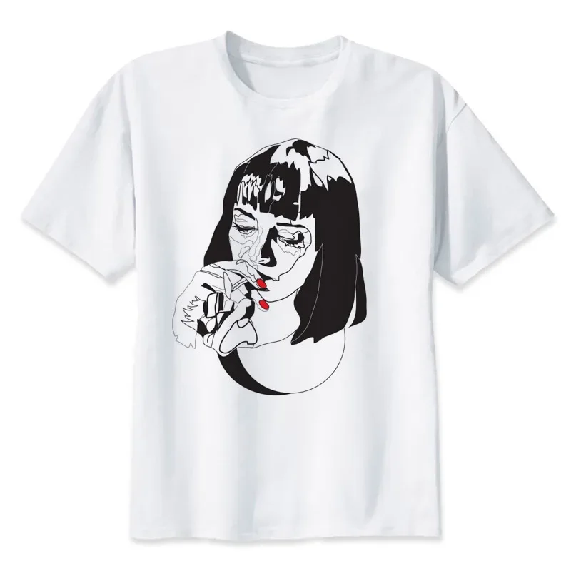 

Женская футболка с принтом Pulp Fiction Mia Wallace, летние свободные белые футболки с короткими рукавами для девочек, большие размеры, женские топы в стиле Харадзюку