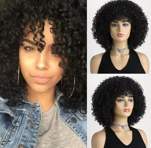 12 Inch Short Curly Hair Wig for Women Heat Resistant Synthetic Wig with Bangs Party Daily Use Afro Female Wig Hair