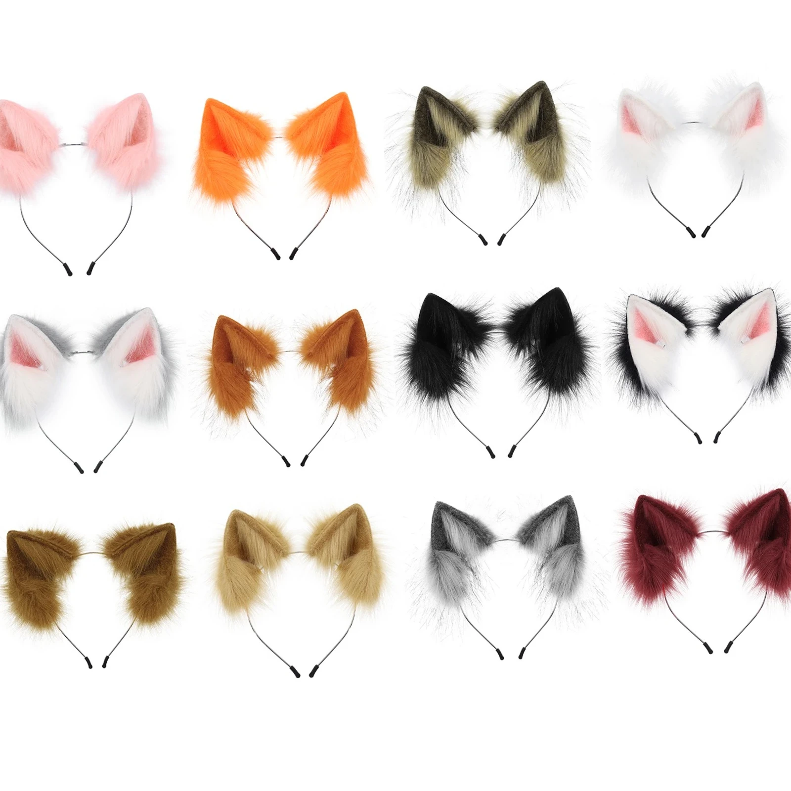 Handmade Faux Fur Cat Fox Ear Headband Furry Hairhoop Animal Ears Costume Accessory for Cosplay Masquerade Party