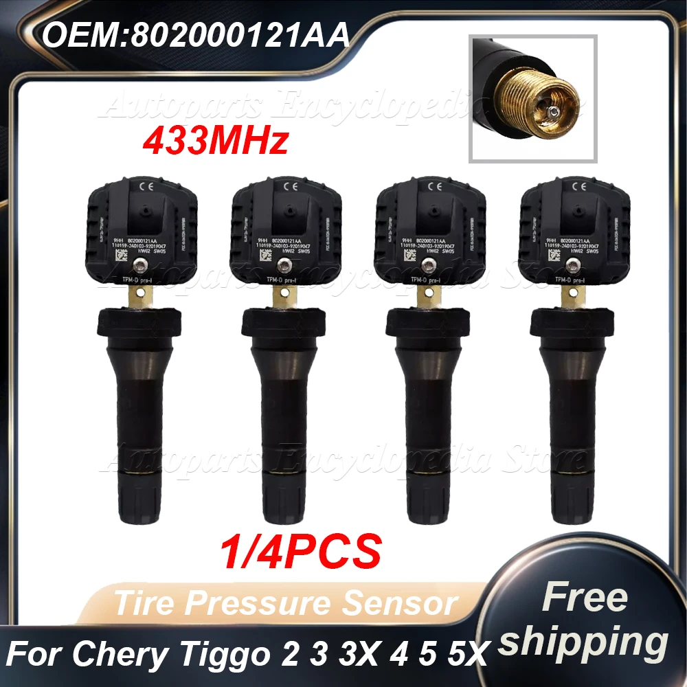 1/4PCS TPMS Tire Pressure Sensor 802000121AA For Chery Tiggo 2 3 3X Tiggo 7 8 PLUS Tiggo 8 Pro Max ARRIZO 5 6 GX 433MHz