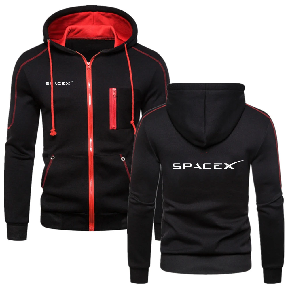 SpaceX Space X Men Solid Color Hoodies Fashion Slim Fit Long Sleeve Printing Design Sport Casual Zipper Outwear