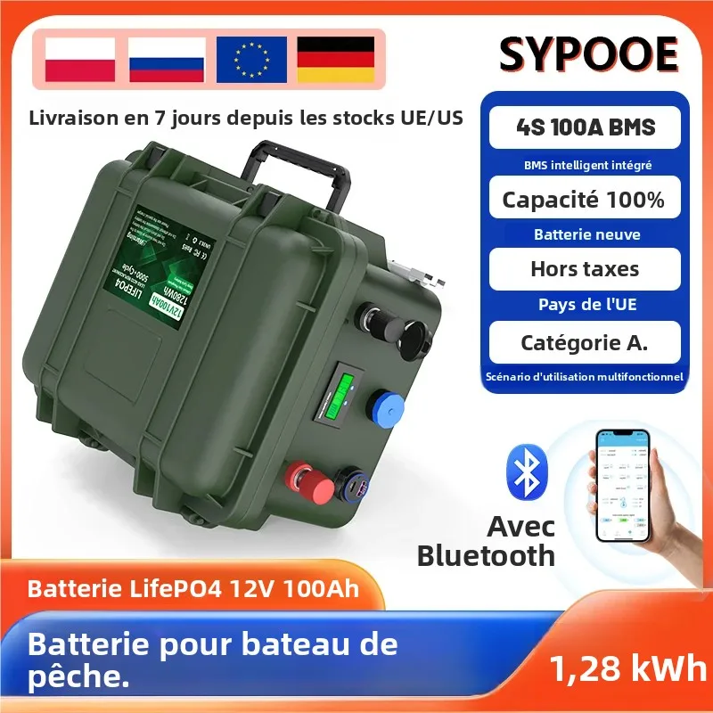 Batterie LiFePO4 12V 100Ah 200Ah 140Ah 24V, pack de batteries portable USB PD 2560Wh 6000+ cycles, Bluetooth BMS, batterie lithium 12.8V, stock UE