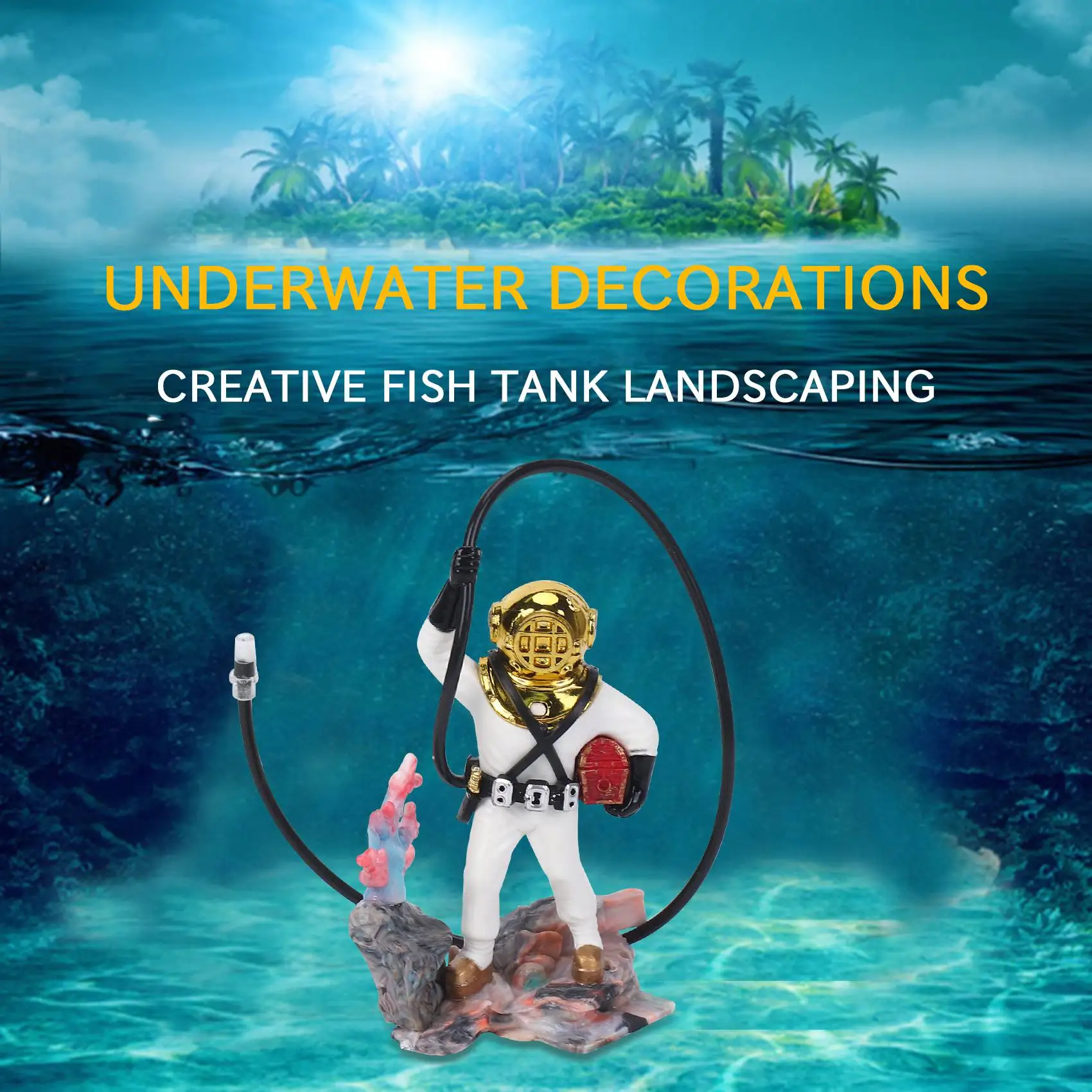 Aquarium Fish Tank Sea Treasure Diver Air Action Ornament Decoration Resin Gift Underwater Decorations for Home Garden