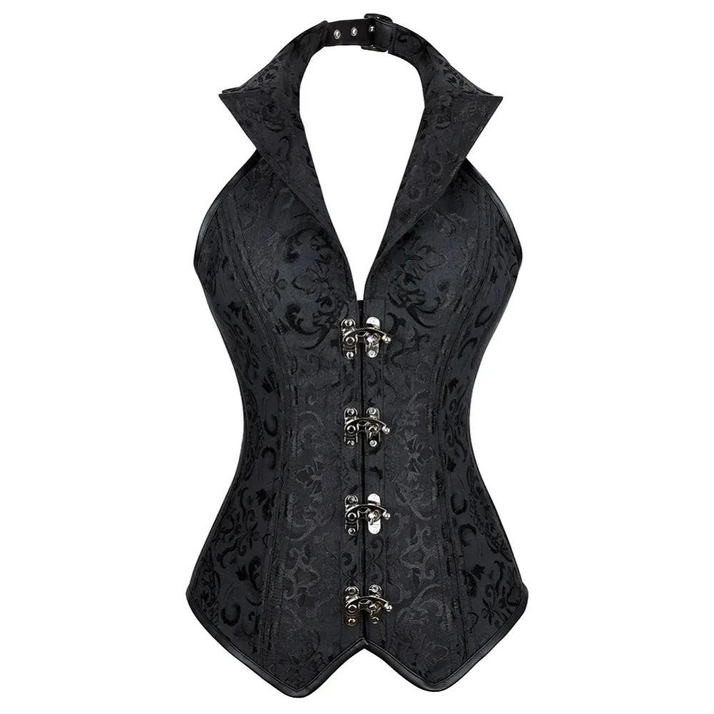 

Women Gothic Corsets Top Vintage Steampunk V Neck Steel Boned Lace Up Bustier Body Shapewear Sexy Lingerie Black Brown