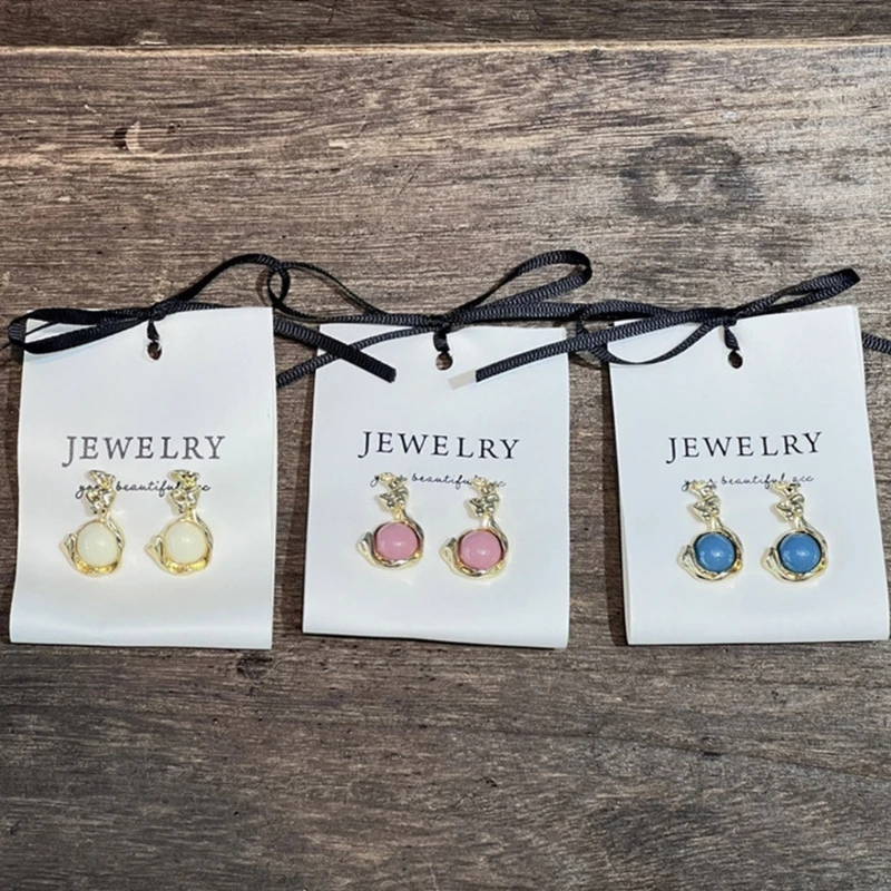 

50pcs Earring Display Lable Cards Cotton Fabric Necklace Holder Ear Studs Display Holder for Elegant Jewelry Packaging Y08E