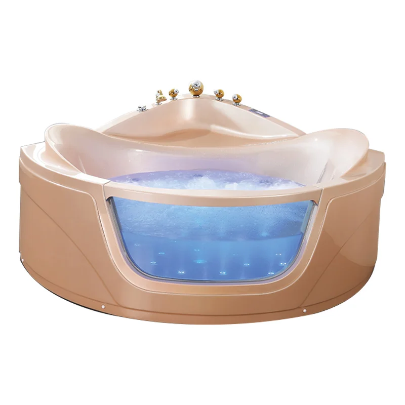 

STLFQianshengjia Twin Triangle Bathtub Home Toilet Acrylic Surfing Massage Intelligent Thermostatic Fan Shaped Bathtub