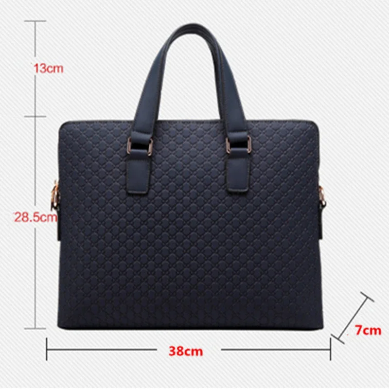 Double Zipper Genuine Leather Men Briefcase Blue Shoulder Diagonal Black Leather Male 14.1\