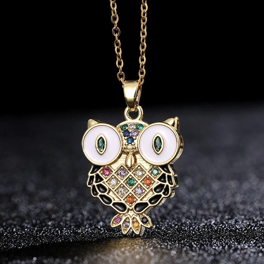 

New Necklace Women's 18k Gold Plated Crystal Zircon Enamel Animal Owl Pendant Popular Fashion Jewelry Couple Gift