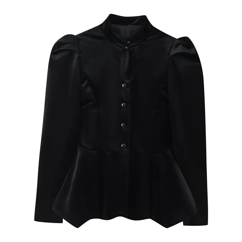 

Женская бархатная куртка в европейском и американском стиле с воротником-стойкой, полыми рукавами-фонариками и юбочным низом