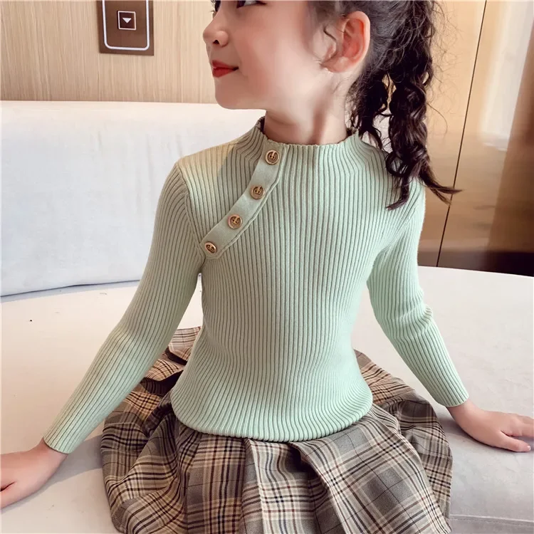 2024 Fashion Spring Girls Sweaters Knit Pullover Tops Turtlrneck Girls Sweater 2-14 Years Children Clothing Warm Kids Sweaters