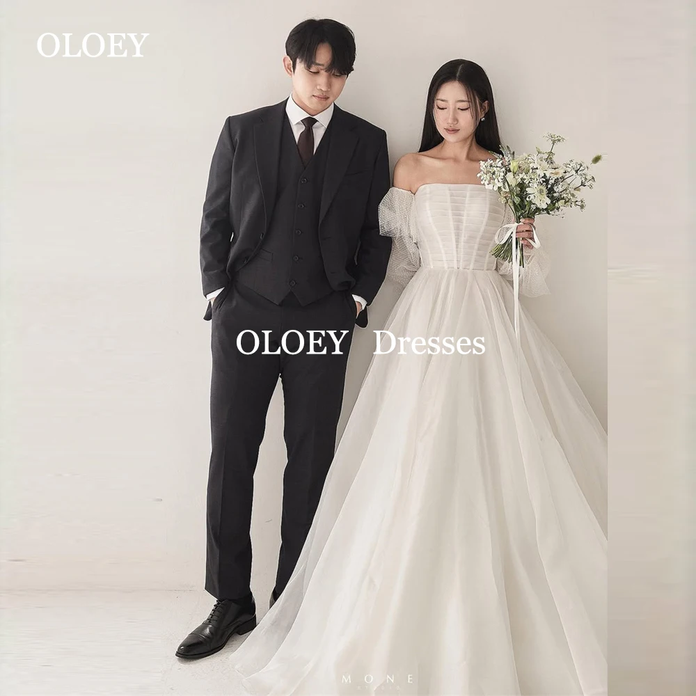 

OLOEY Unique Strapless A Line Wedding Dresses Korea Photoshoot Floor Length Pleats Bride Gowns Customized Vestidos De Novia