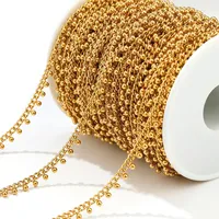 1Meter Stainless Steel Curb Link Chains with Gold Drop Ball Crafts Beaded Chain Bulk DIY Jewelry Necklace Anklet Bracelet Making