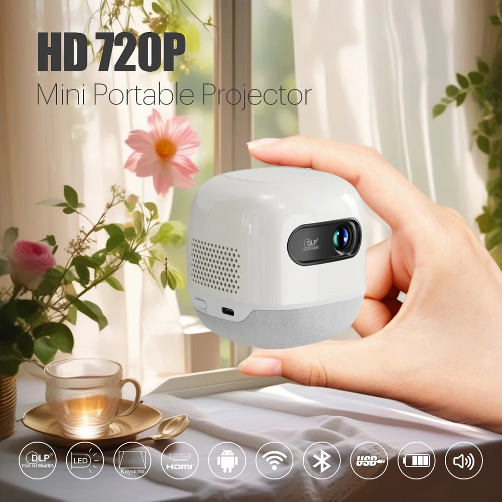 Smartldea Android13.0 HD Mini Projetor DLP Inteligente 5G Wifi Bluetooth5.3 construído em bateria de 8400mAh para projetores de acampamento ao ar livre