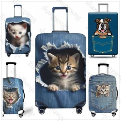 Printed denim cat dog Travel Luggage Cover Elastic Suitcase Trolley Protector Cover dust cover Suitcase Case For 18-32