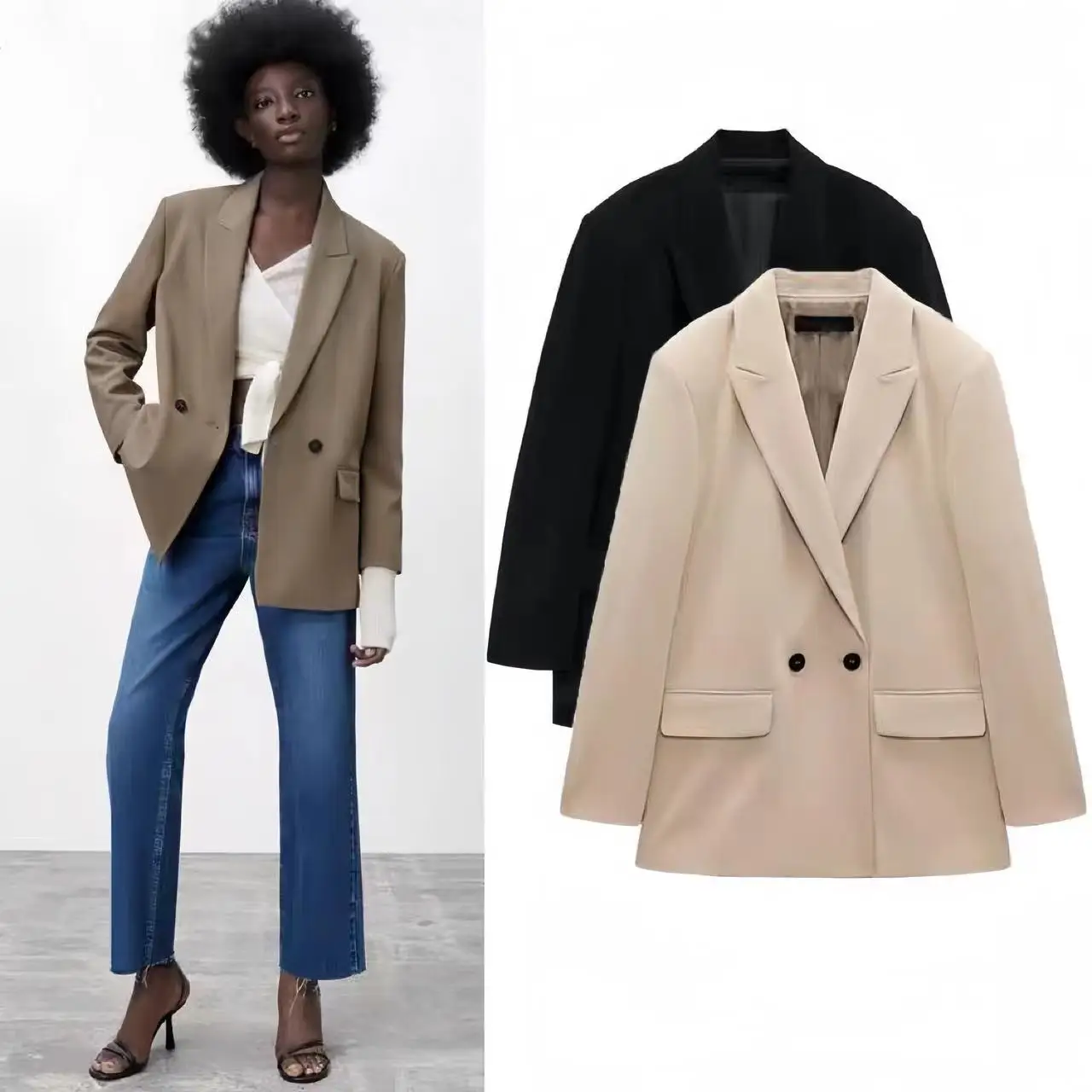 Blazer Woman Black Beige Khaki Blue Green Gray Women coat Fashion Office Wear Women's Blazers Jacket Outerwears 2024