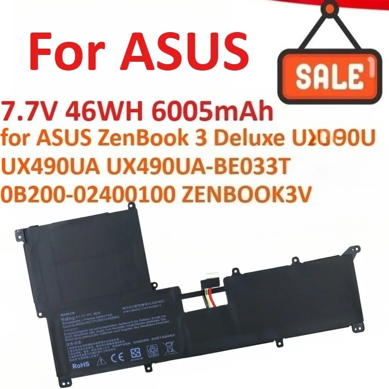

7.7V 46WH 6005mAh C22N1623 Laptop Battery for ASUS ZenBook 3 Deluxe UX490U UX490UA UX490UA-BE033T 0B200-02400100 ZENBOOK3V