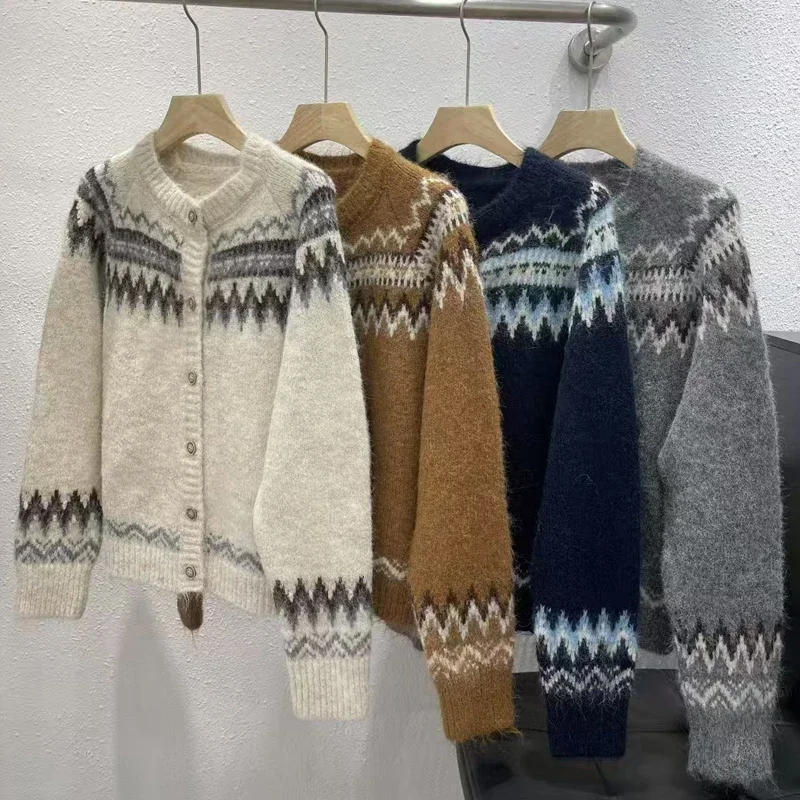 Cardigan Chic à manches longues et col ras du cou pour femme, vêtement d'extérieur Vintage décontracté de Style coréen, nouvelle collection automne hiver