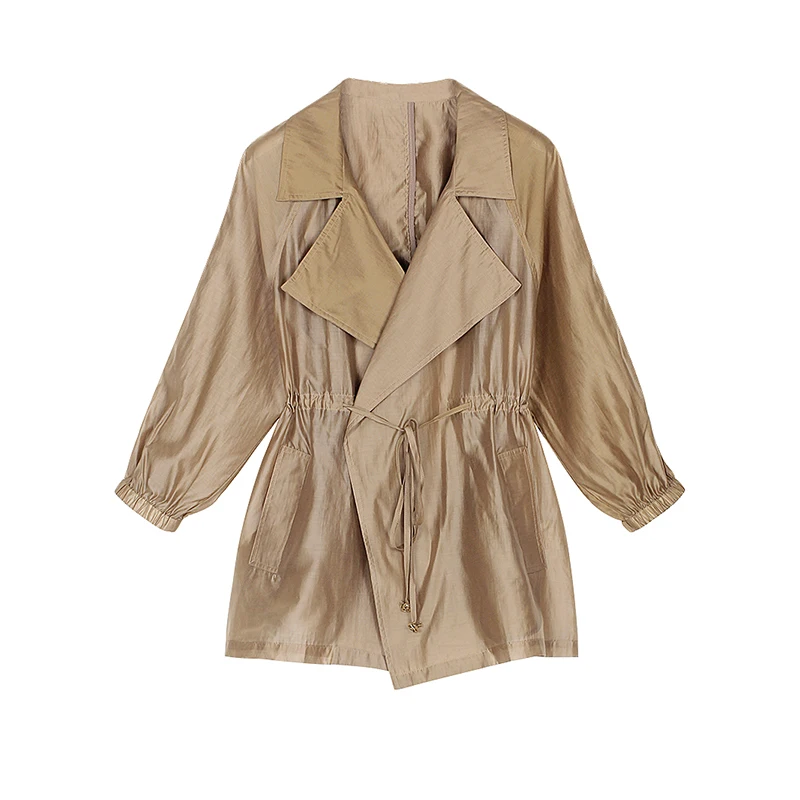 

Air Sensing Tencel Windbreaker Loose Sun Protection Casual Jacket Thin Design Drawstring Waist Cinching Skin Friendly