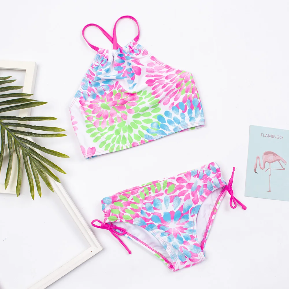 2025 Flower Print Girls Kids Swimwear Swimsuit Summer Children Teen Students Biquini Infantil Kids Girls Bikini Set Bathing Suit