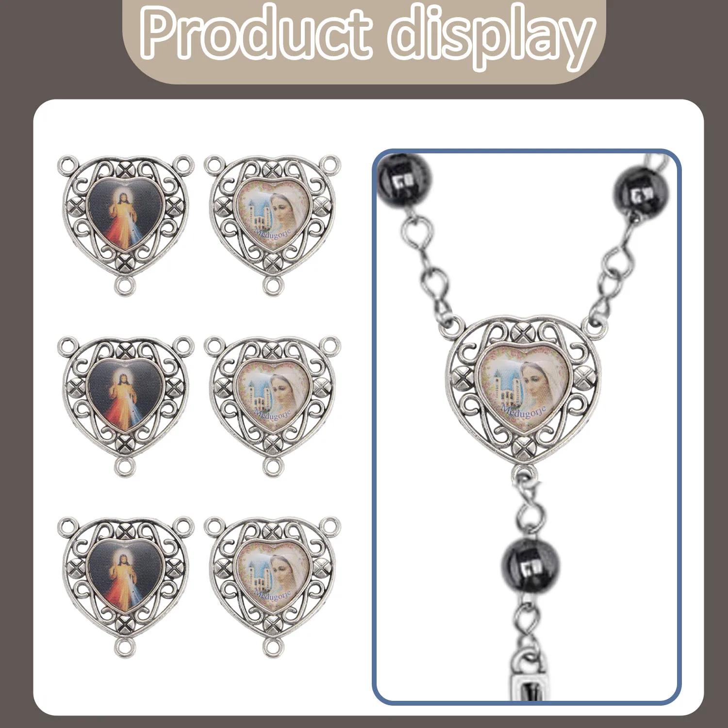 10/20Pcs/Lot 3-Hole Shiny Our Lady of Medal Rosary Connector DIY Chaplet Necklace Jewelry Making Parts