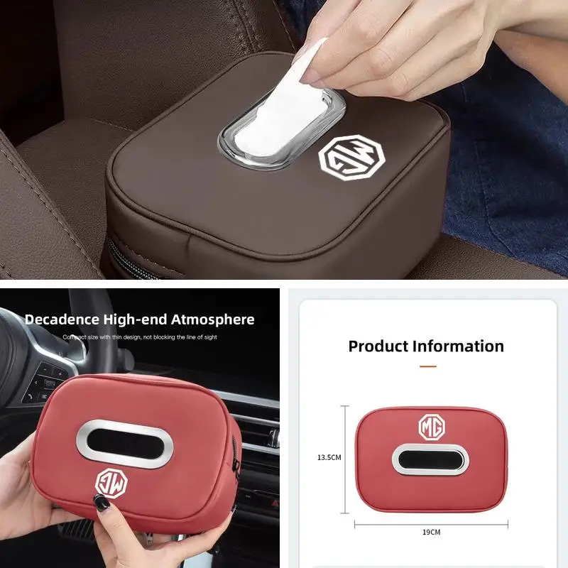 MG Leather Car Tissue Box For MG ZS EV MG4 EV HS Cyberster GT, Hanging Tissue Storage Bag Auto Interior Decoration Organizer Acc
