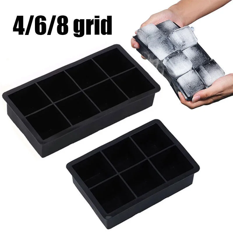 4/8 Grid Cube Silicone Chocolate Mould Tray Mold 3D Form Whiskey Hockey DIY Ice Maker Tools