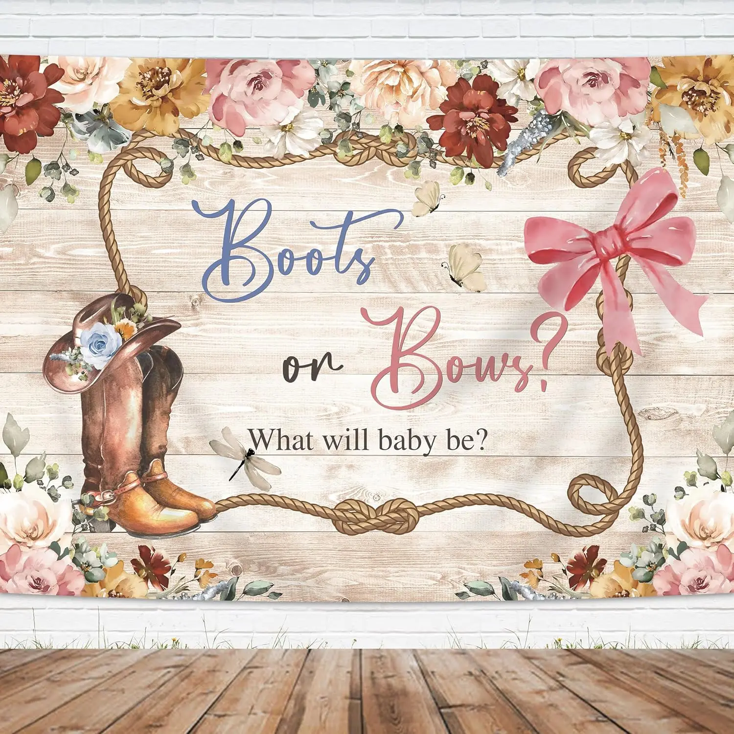 Boots or Bows Gender Reveal Backdrop Cowboy or Cowgirl Western Baby Shower Birthday Party photo background photography backdrop