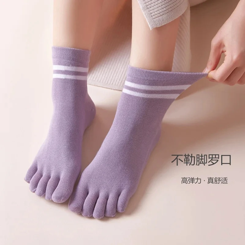 Cotton 5 Finger Socks Short Women Striped Solid Soft Elastic Breathable Student Young Casual Harajuku Toe Socks 4 Seasons