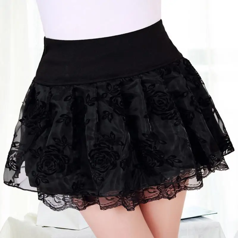 

2024 spring/summer half skirt organza high waisted oversized lace fluffy skirt rose pleated small black skirt for women