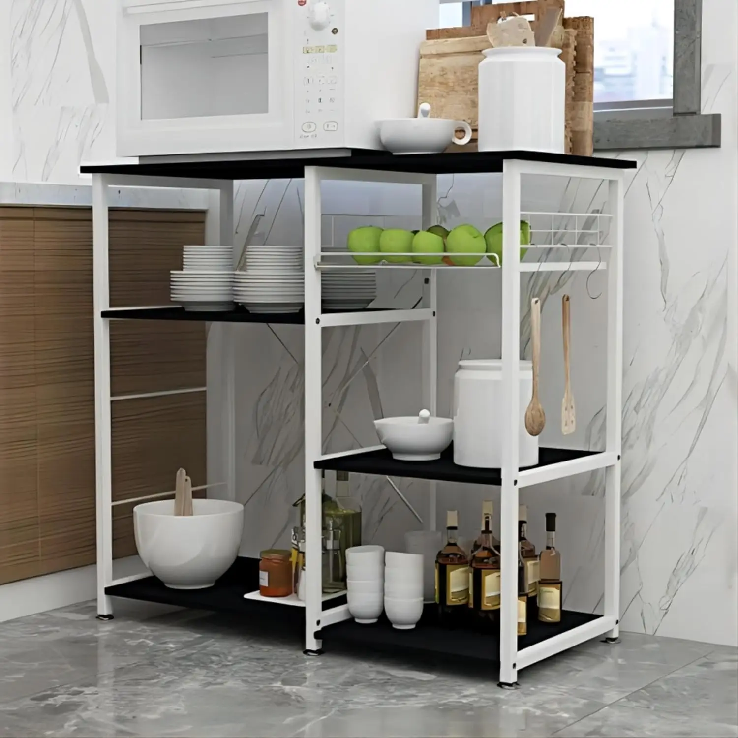 3-Tier Kitchen Baker's Rack, Utility Microwave Oven Stand with Storage, Coffee Bar Station, Workstation Kitchen Shelf Cart