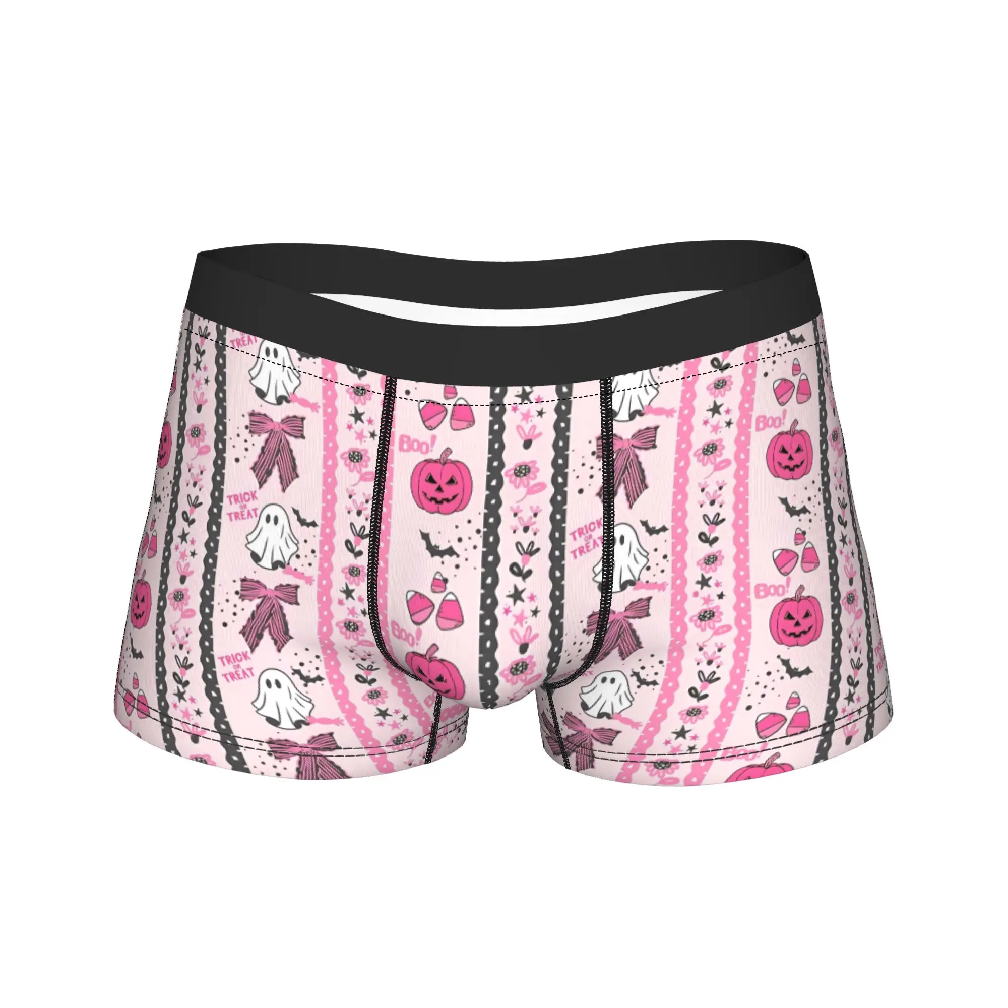 Pink Bows Pumpkin Halloween Ghosts  Men Underwear  Boxer Briefs Shorts Panties Fashion Breathable Underpants for Homme Plus Size