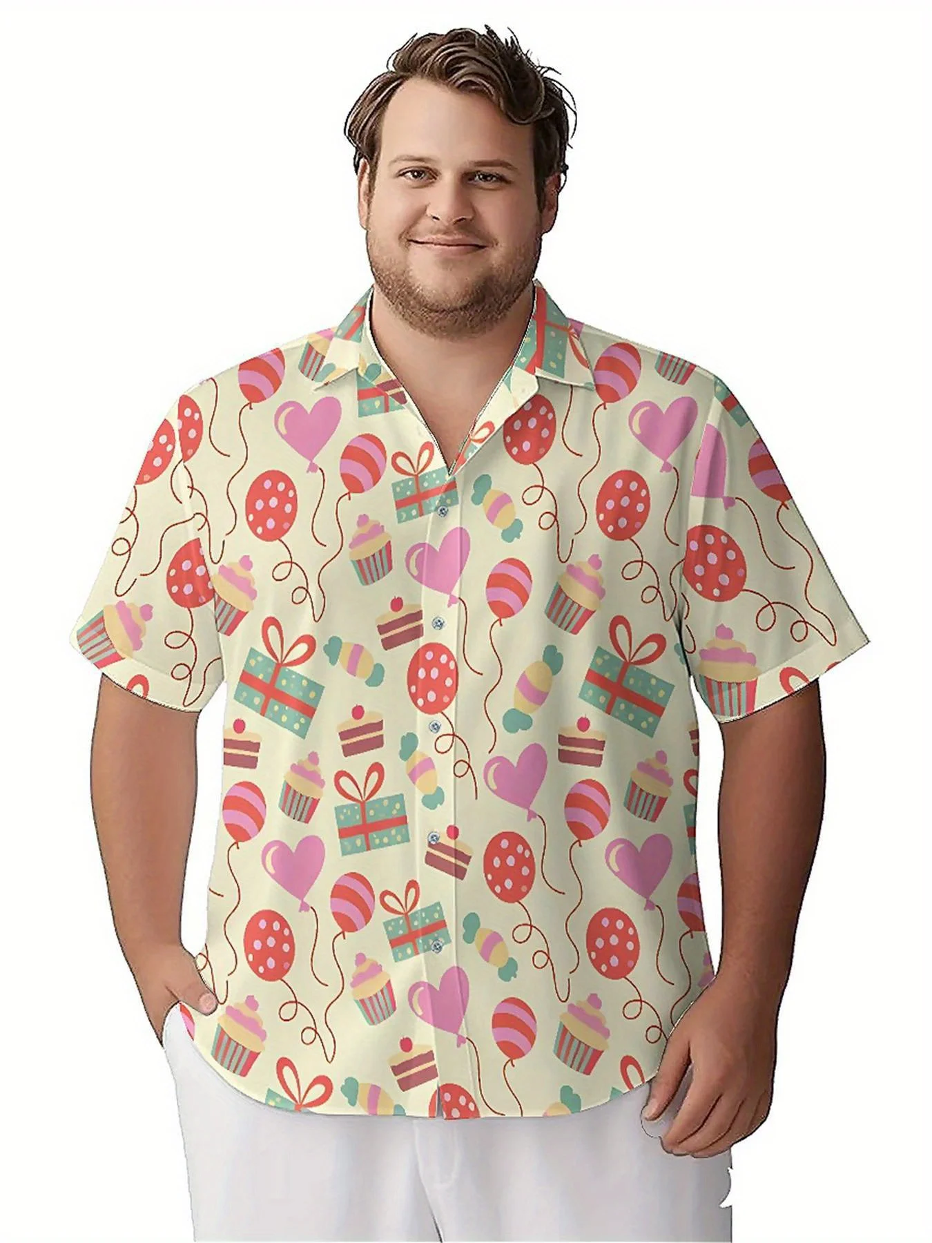 Camisas havaianas masculinas plus size comemora o padrão de aniversário, roupas juvenis de conforto premium, tops streetwear y2k