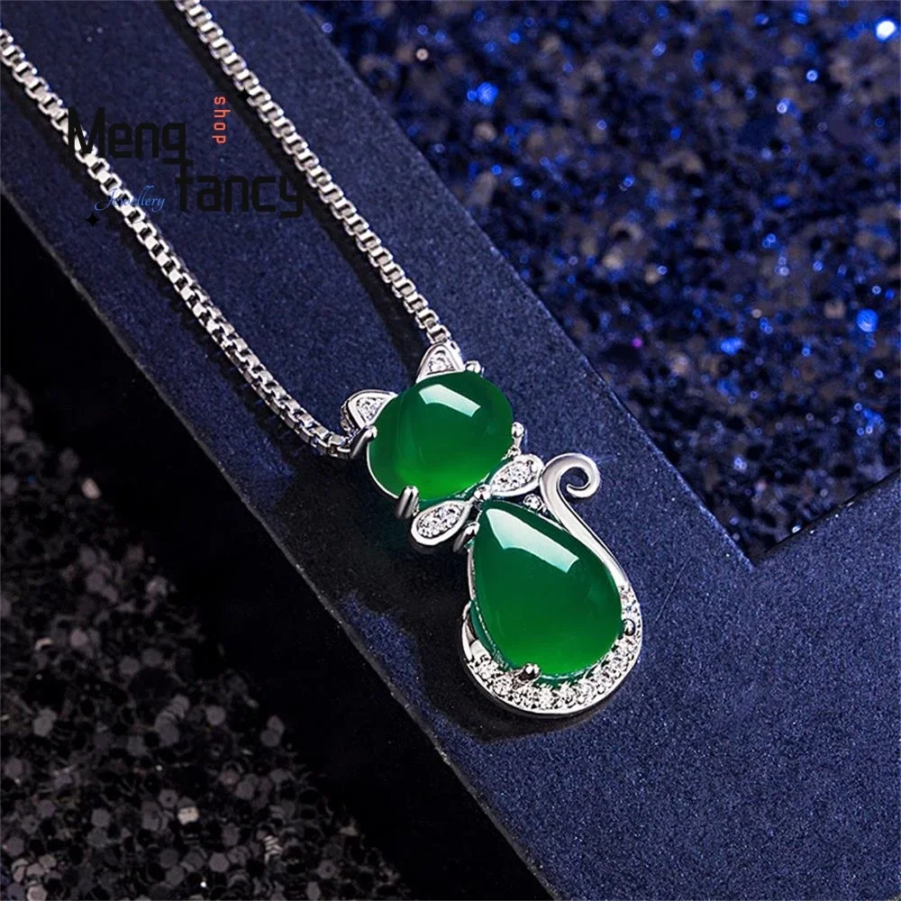 Natural Agates Chalcedony Cat Agate Pendant S925 Silver Chain Exquisite Elegant Sexy Young Girls Fashion Jewelry Holiday Gifts