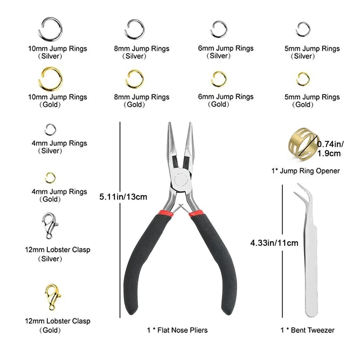 About1200pcs Gold Silver Open Jump Ring and Lobster Clasp Jewelry Accessory Set with Pliers