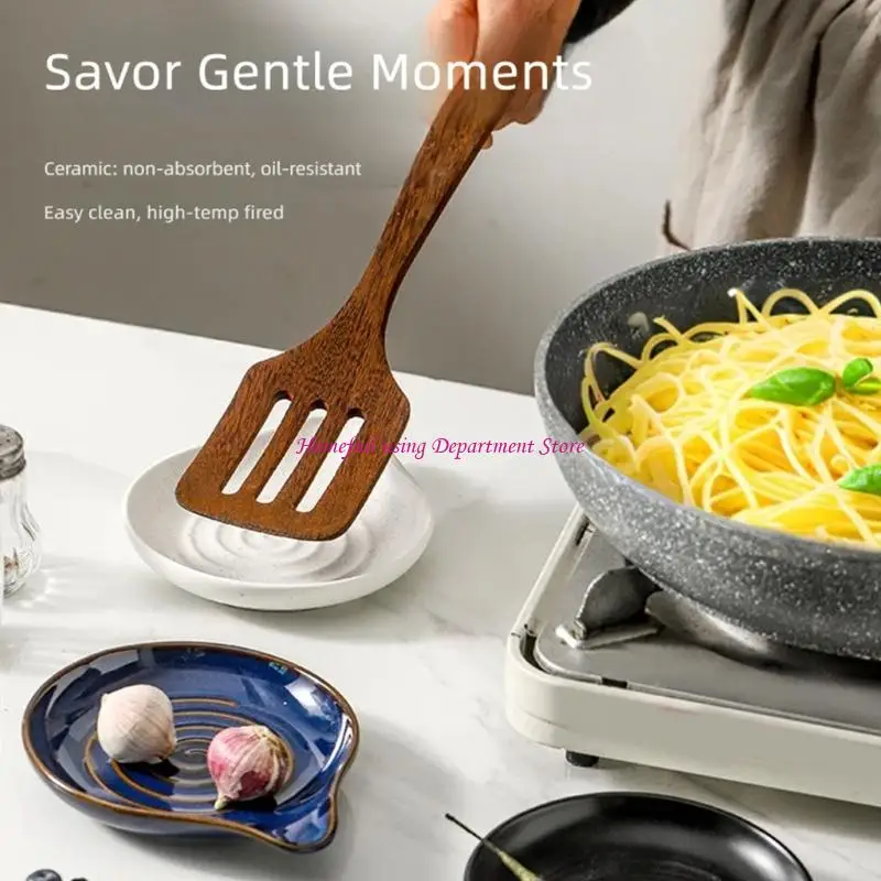  Stove Side Spoon Rest Dish for Home Cooking, Plain Look Rest with Ridged Middle and Sauce Saving Tip for Counters