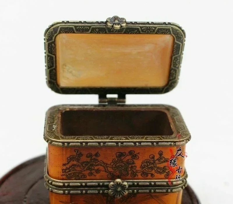 Rare Small Unique Vintage Antique Camel Bone Plum Trinket Jewelry Box
