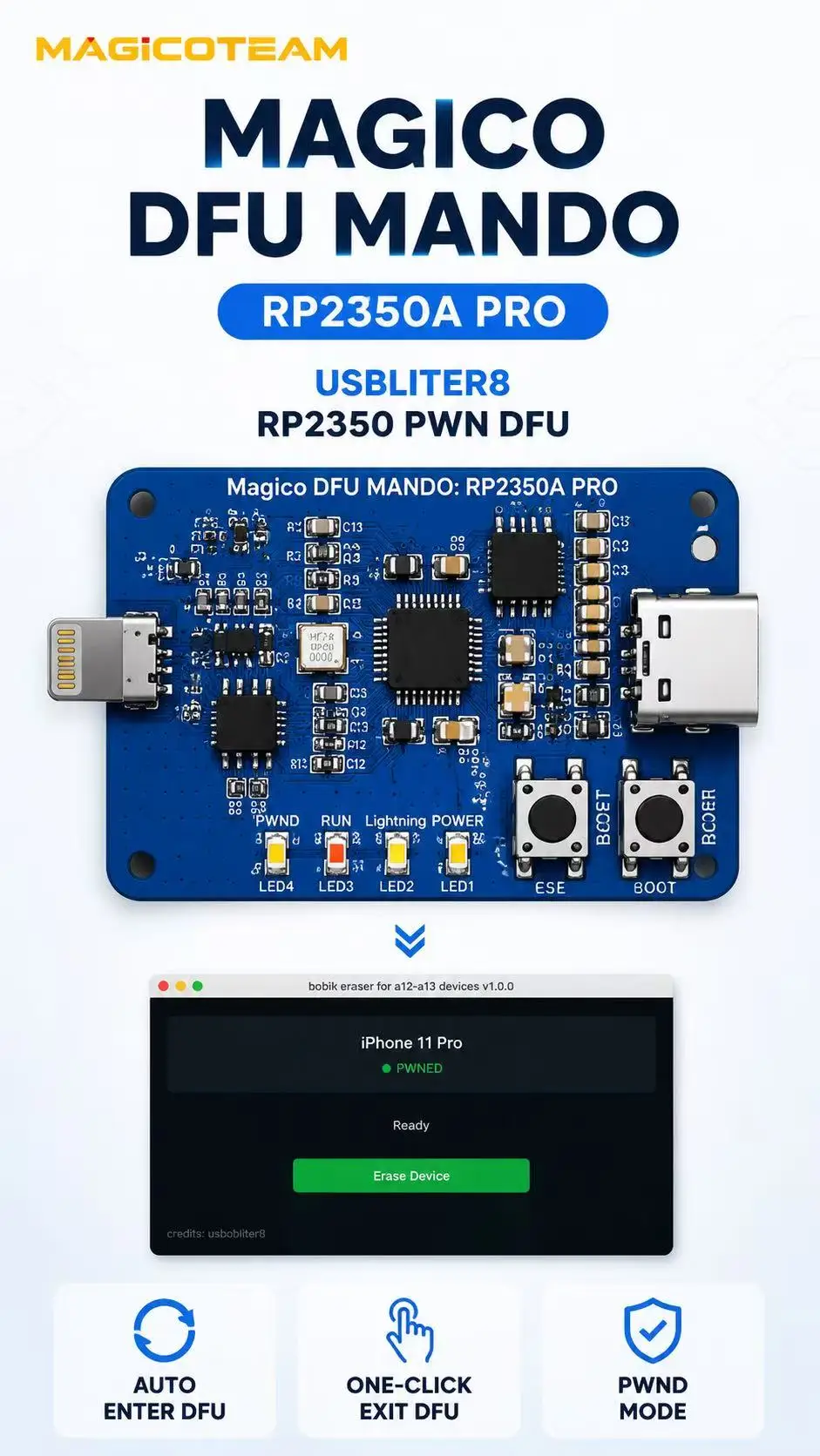 Magico DFU Mando RP2350A Pro All Auto PWND Purple für iPhone XR-11PM A12 A13 – Detail 8