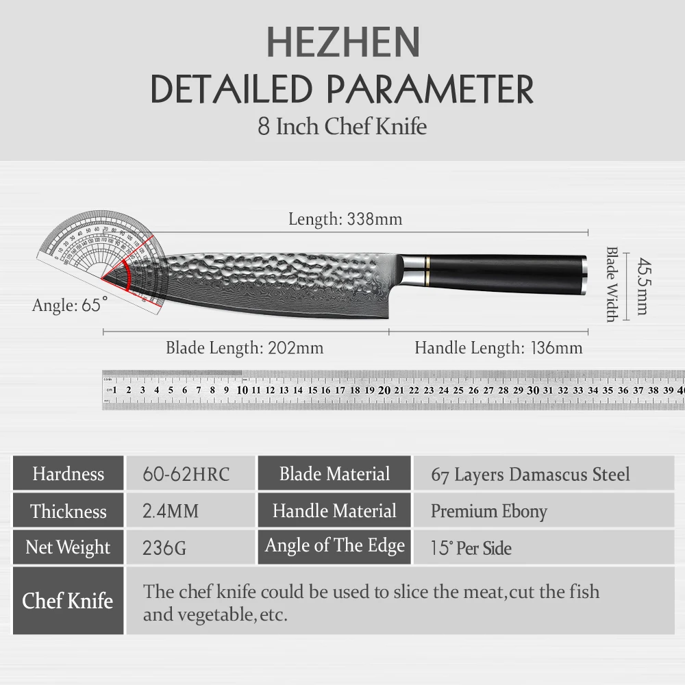 HEZHEN 8\' inch Professional Japanese Chef Knives High Carbon  Sharp Blade Damascus Steel Cook Knife Slicing Kitchen Knife