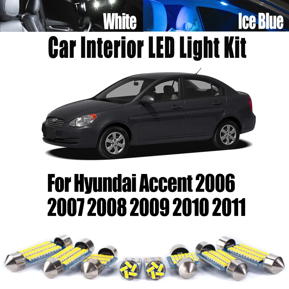

10Pcs Canbus Car Accessories For Hyundai Accent 2006 2007 2008 2009 2010 2011 Ceiling Bulb LED Interior Map Trunk Dome Light Kit