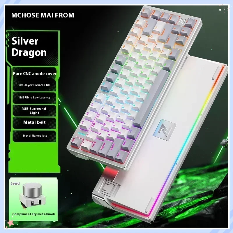 Mchose Z75 Three Mode Wireless Keyboard  Aluminum Alloy Game Keyboard Full Key Hot Swap RGB with Metal Knob Game Keyboard