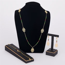 New Gold Plated Jewelry Set Rhinestone Hollow Out Necklace Earrings Bracelet Accessories Temperament Women's Metal Jewelry