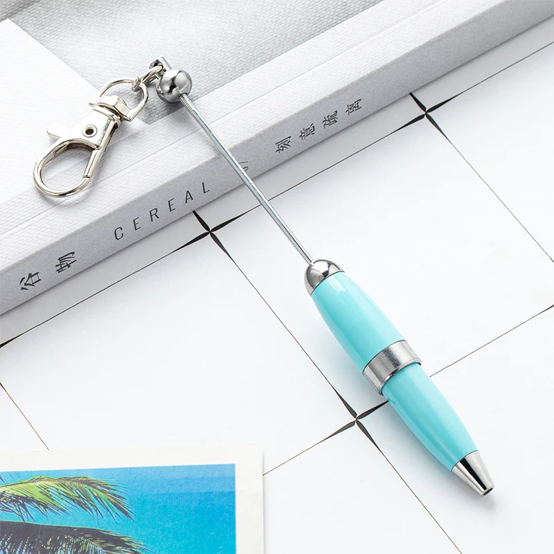 Candy Color Beadable Ballpoint Pen With Keychain 1.0mm Signature Pen Metal Stationery Ballpoint Pen For School Office