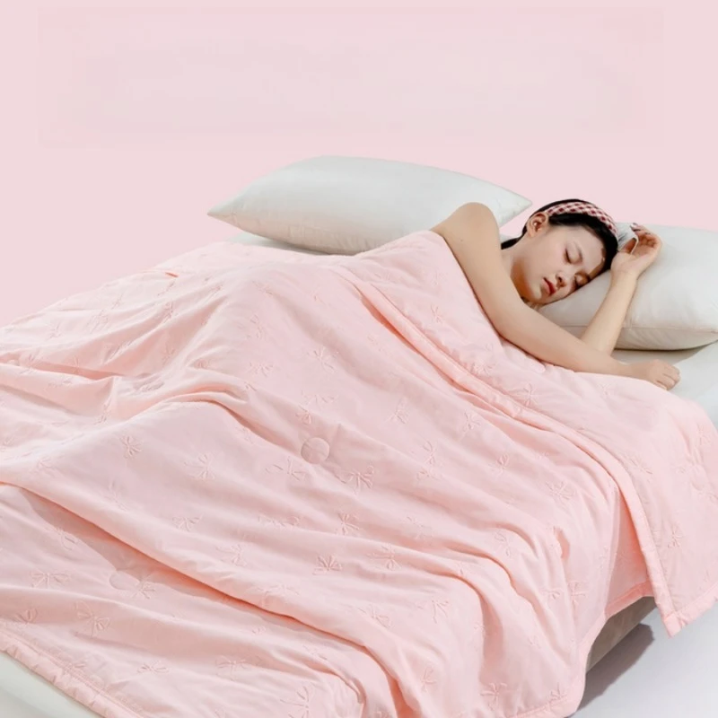 

2025 new solid color simple 5D embossed knitted washed cotton summer quilt gift quilt air conditioner summer cool quilt