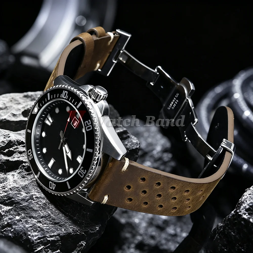 18mm 19mm 20mm 21mm 22mm 24mm Retro Watch Strap Dark Brown Breathable Porous Watchbands Vintage Racing Leather Watch Straps