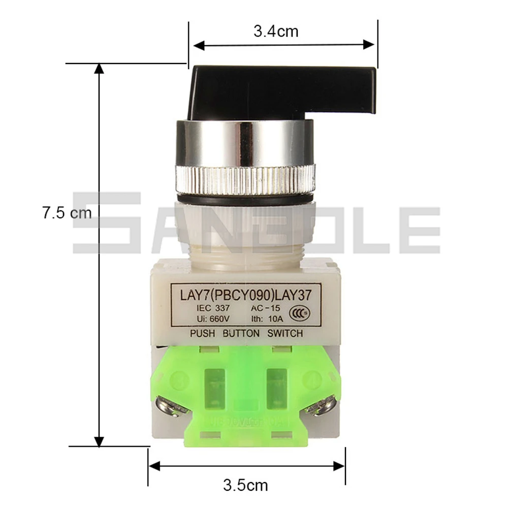 22mm Rotary Switch Two/Three Position Selector Push Button Switches LAY37 With 4 Screws Terminals ON-OFF / ON-OFF-ON