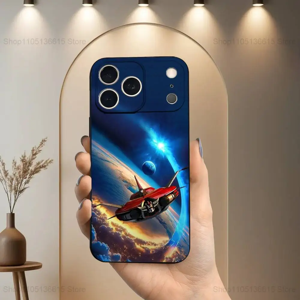 R-Robot g-ororak Anime UFO étui pour iPhone 17,16,15,14,13,12,11,Plus,Pro Max,XS,X,XR,SE,Mini,8,7, couverture noire en Silicone souple