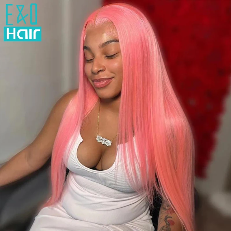 Straight Body Wave Light Pink Colored 13x4 Transparent Lace Front Human Hair Wig Frontal Wigs On Sale For Woman Pre Plucked